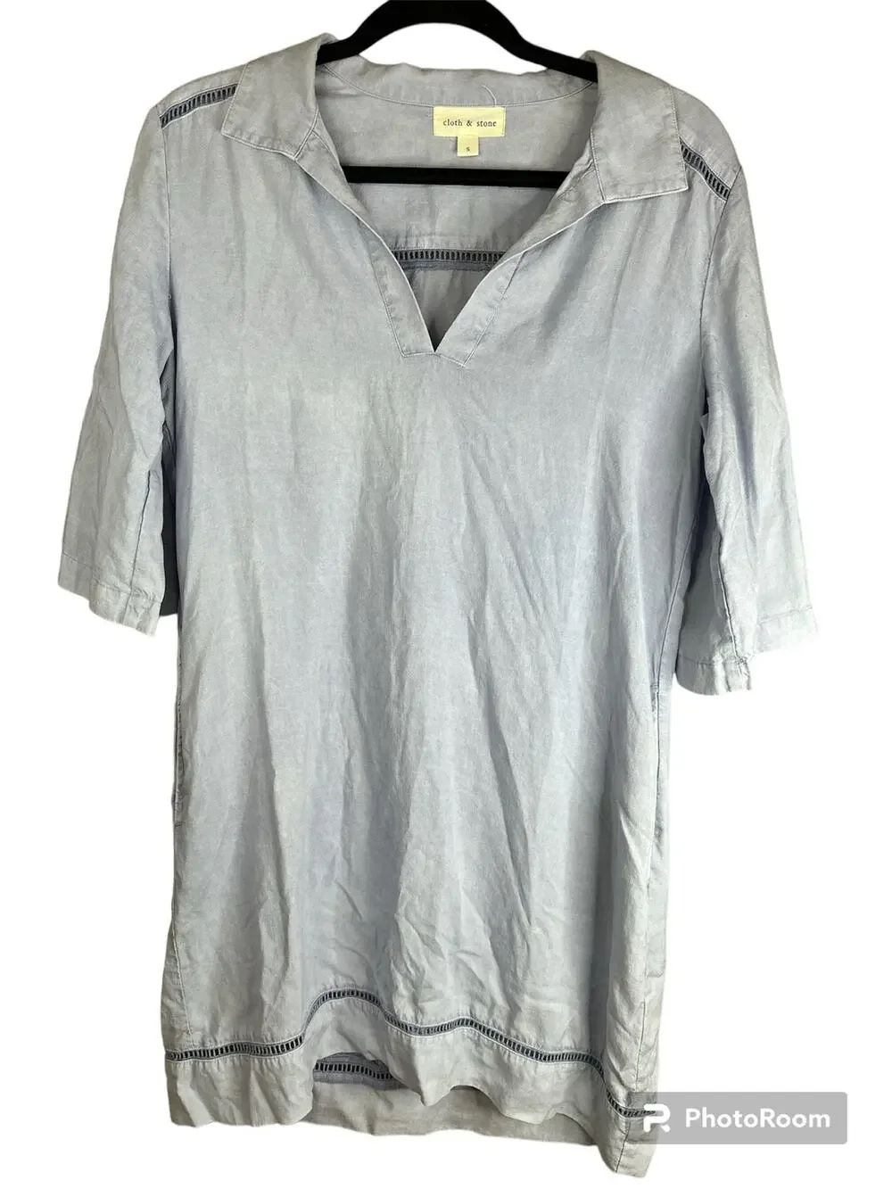Cloth & Stone Short Sleeve Blue V Neck Shirt Dress Size Small